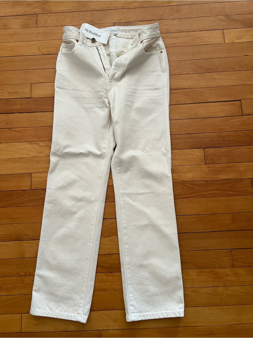 KHAITE Cream Straight-Leg Jeans
